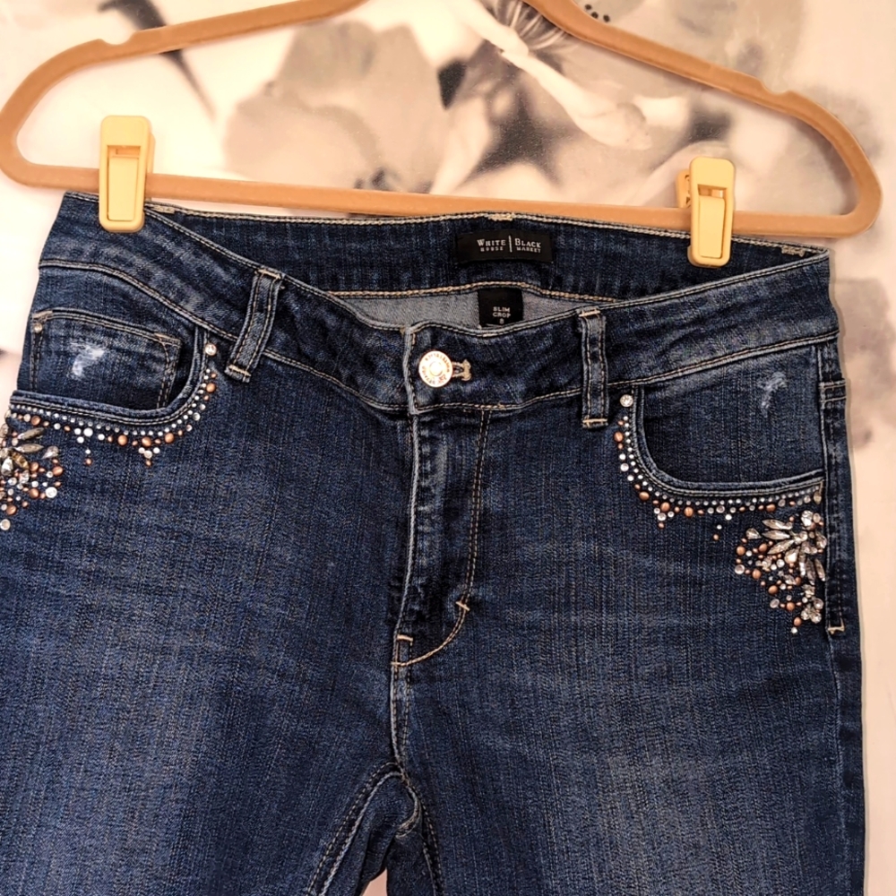 WHBM slim crop jeweled denim size 8 slim